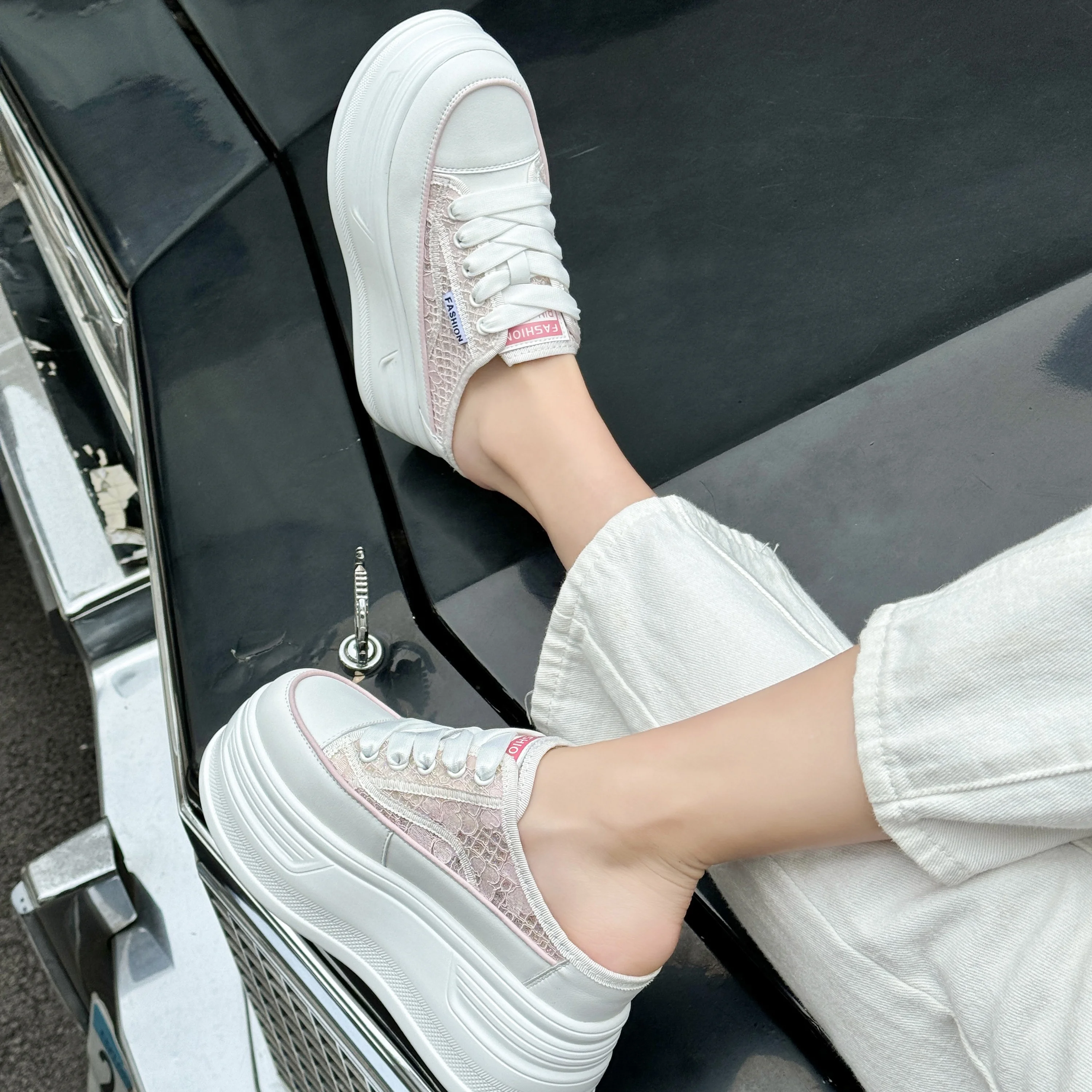 Laced up Fashion Breathable Mesh Thick Sole Platform Heeled Sandals Wholesale Platform Sandals Slippers for Women