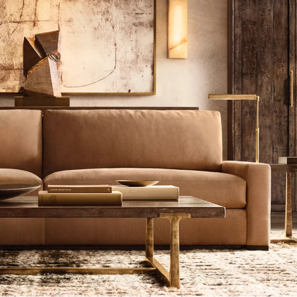 Defaico New Design Vintage Excellent Quality Brown Leather Sofa for Living Room
