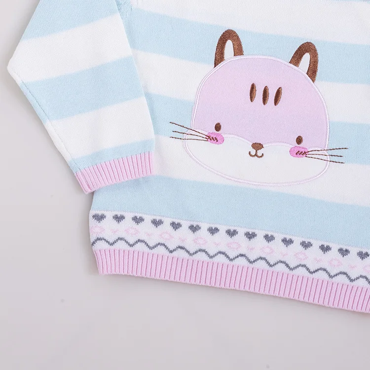 Unique jacquard cartoon knitted patterns design pure cotton stripe baby sweater kids pullover jumper