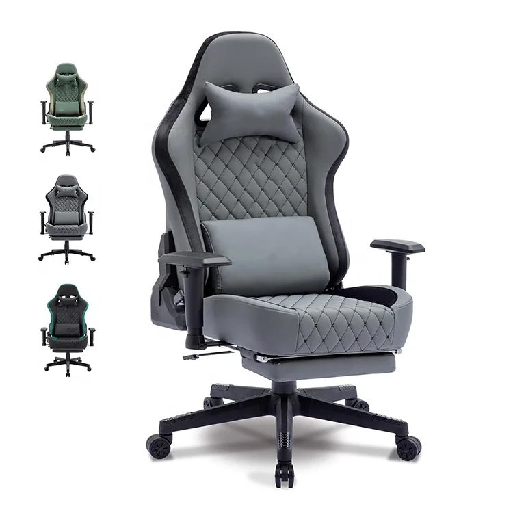 High Quality Ergonomic 6 Point Massage Green Leather Racing Computer Reclining Swivel Gaming Stuhl Gamer Chair with 4d Armrests