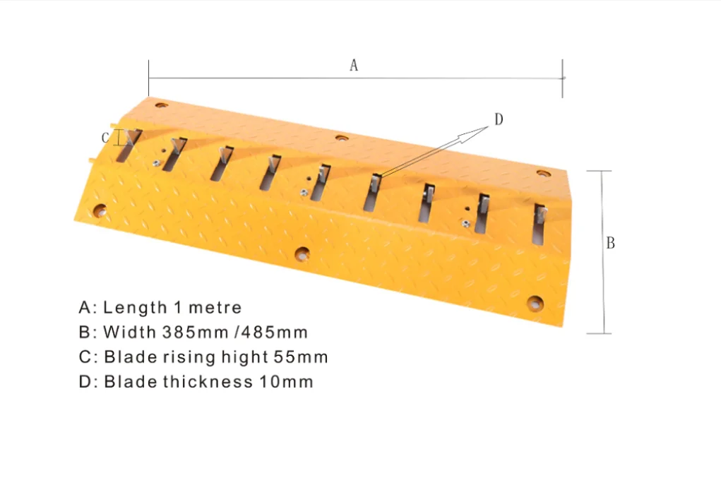 One Way road block Tyre Spike Manual 1000 x 385 x 50mm thickness 5mm steel Speed Bump Tyre Killer