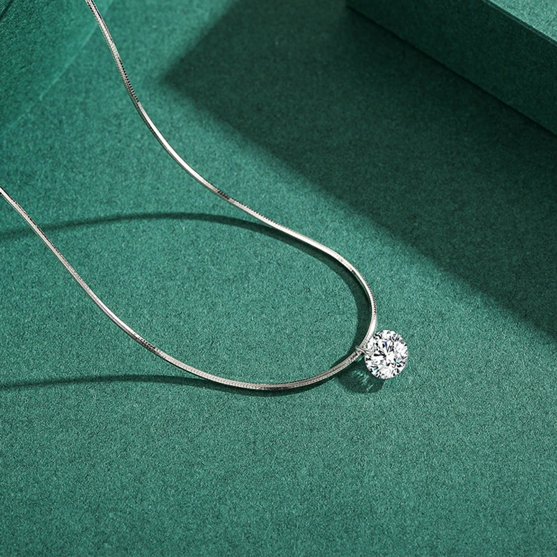 Temperament s925 silver female fresh girl necklace female single diamond fashion short necklace snake bone chain jewelry