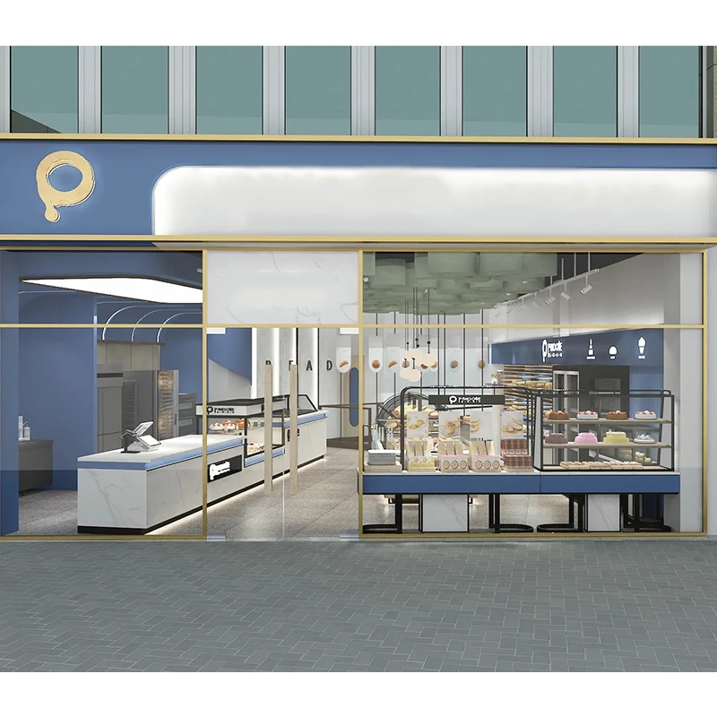 Custom Wooden Cafe Ice Cream Shop Furniture Design Sweets Bubble Tea Shop Interior Design Marble Coffee Shop Counter