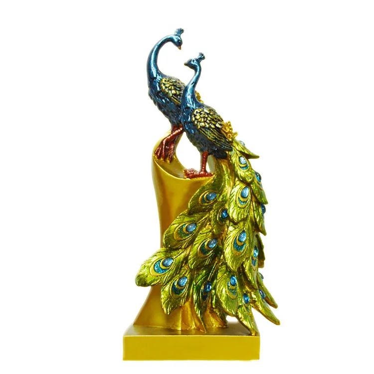 Peacock Statue Collectible Sculpture for Wedding Home Ornament Table Decor