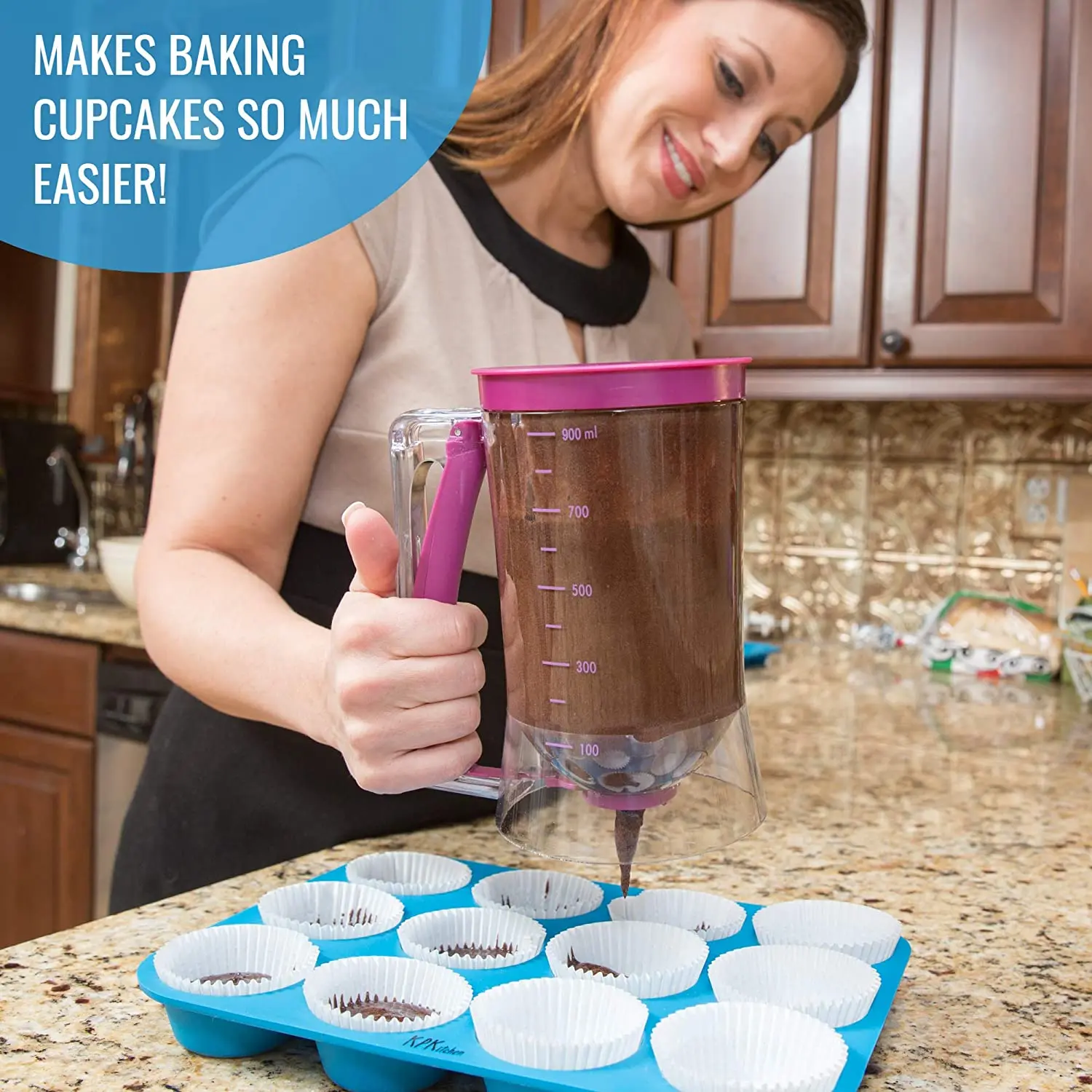 Pancake Cupcake Batter Dispenser Bakeware Maker with Measuring Label