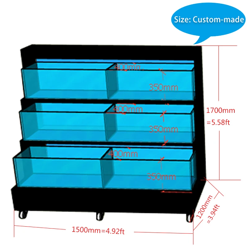 Customized Supermarket or Restaurant Chiller Live Shrimp King Crab Fish Seafood Tank Aquarium