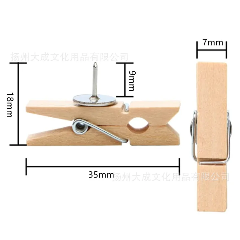 Factory 35mm Decorate Wooden Drawing Clips Paper Clip Wood clamp pins Wooden Thumbtack Pushpins