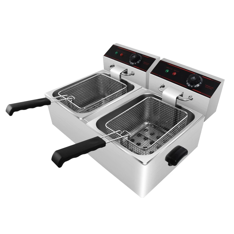 8 + литров двойной корзина для электрофритюрницы коммерческий Электрический картофеля-фри фритюрница машины глубокой заморозки жира картофеля с двумя решетками