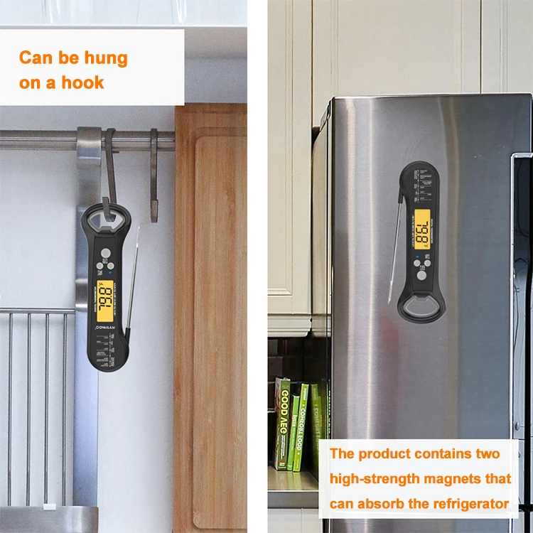 Digital Waterproof Meat Thermometer Instant Read Kitchen Grilling Cooking Food Thermometer with Bottle Cap Opener for BBQ