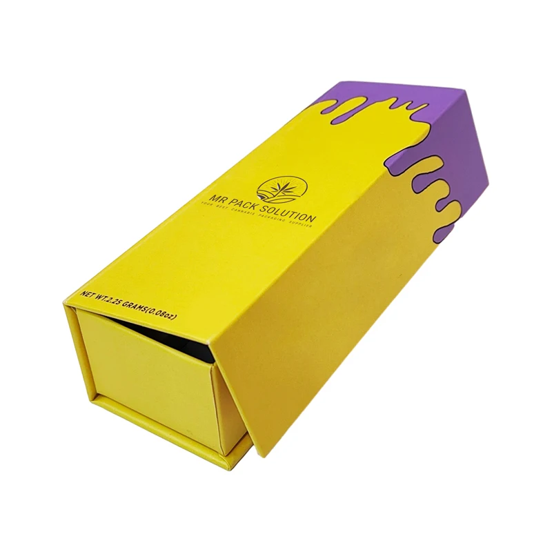 Archibald Custom Pre Smell Proof Roll Box Yellow Long Magnet Clam shell Packaging Paper Box Magnetic kegel verpakkingsdoos