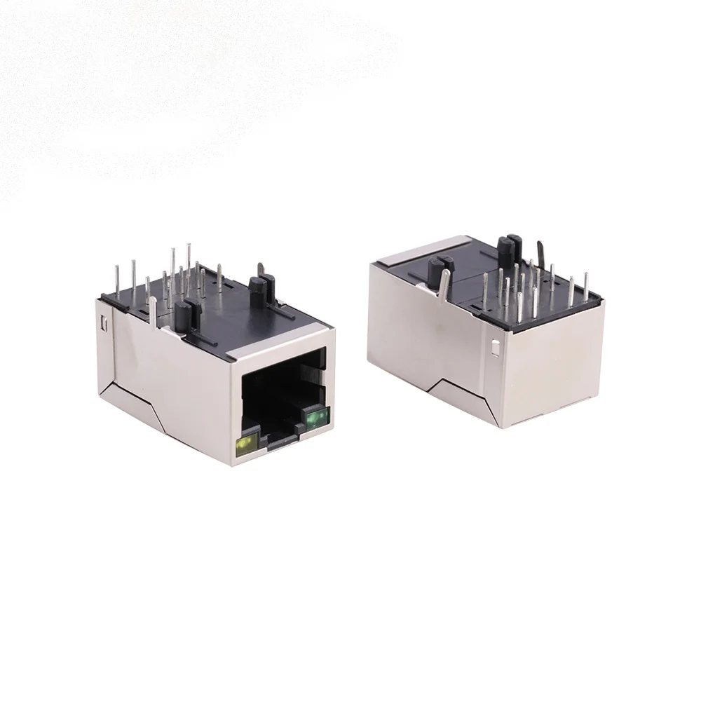 Professional Manufacturer of RJ45 Connector with LED Black Housing with Transformer Material PBT/PA66/PA46