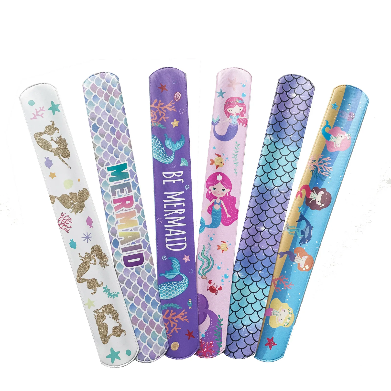 Wholesale Custom Mermaid Slap Bracelets for Kids Girls Snap Bracelet Bands Mermaid Toys Party Gifts
