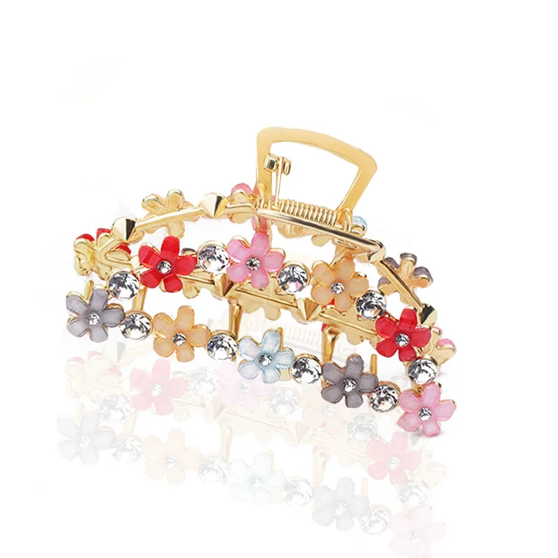 Fashion Design Sweet Flower Hair Claw Fancy Metal Crystal Hair Clip For Women Casual Head Wear Accessories