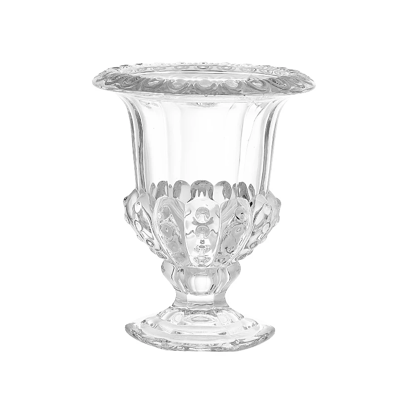Embossed Diamond Short Stem Luxury French Goblet Glass Vase