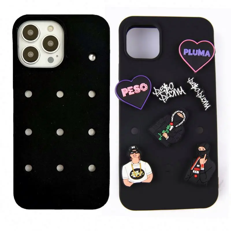 high quality waterproof silicone cell phone case with holes diy phone case for iphone 11 12 13 pro max hold croc charms