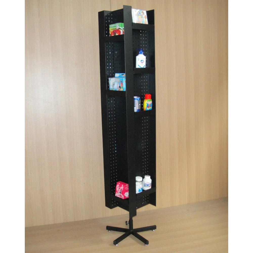 2019 universal metal rotating floor standing magnets key ring novelties show pegboard display rack for store promotion