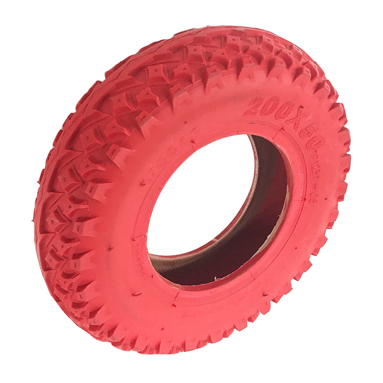 Sunmate 8 Inches Heavy Duty Electric Scooter Wheels Replacement Red Tire 200x50 with Knobby Offroad Profile for Mountainboard