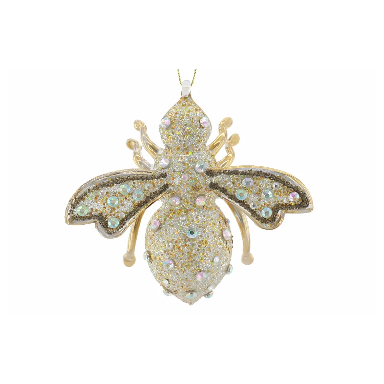 Luxury Glitter Christmas Decorations Bee Pendant Small Gifts Hand Blown Glass Crafts Christmas Tree Ornaments