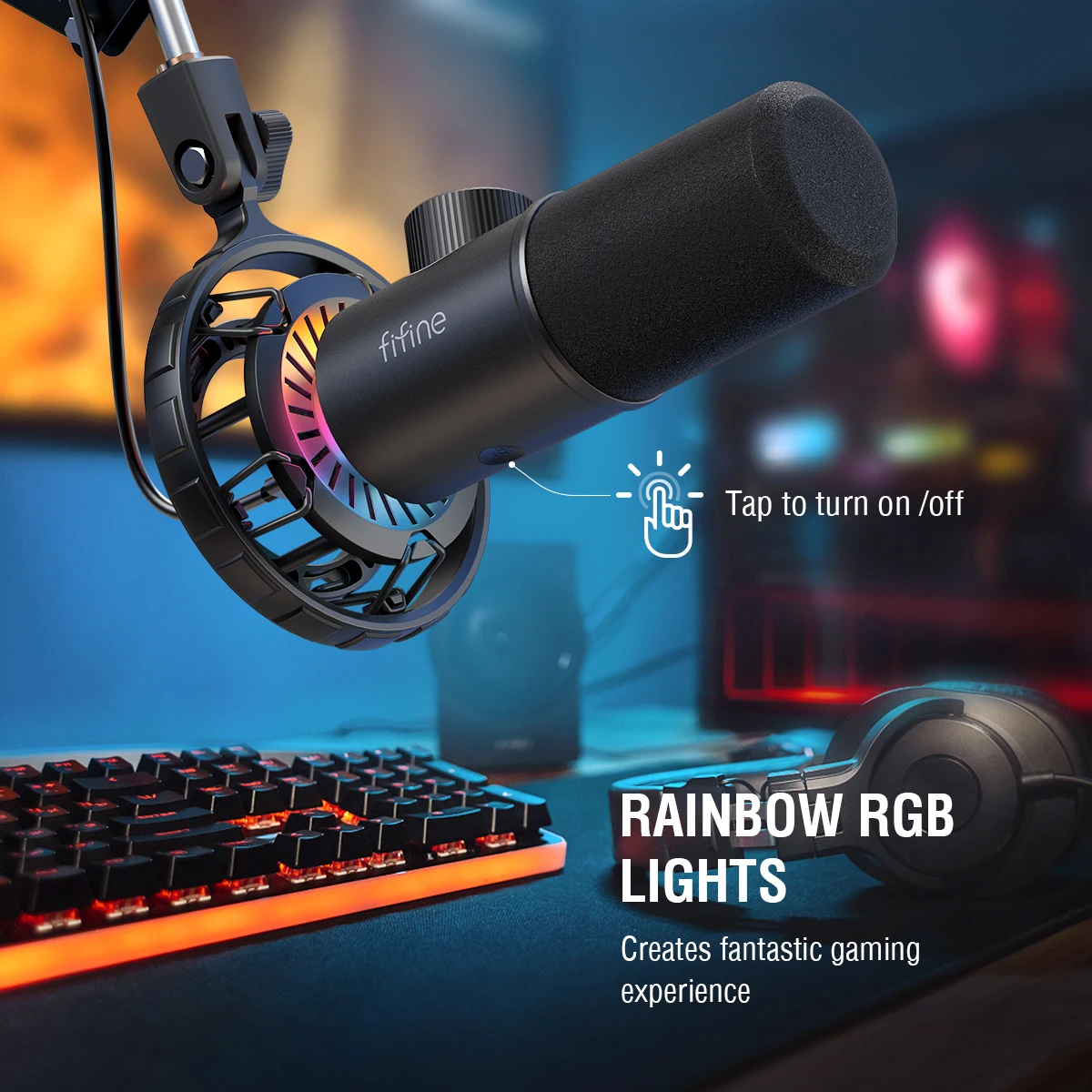 Fifine k658 live stream gaming mic computer dynamic recording microphone professional RGB microphone
