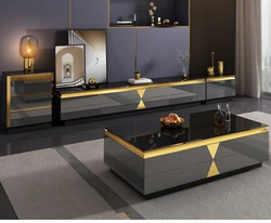 Living Room Furniture Modern Extendable Mirror Coffee Table Black Glass Coffee Table