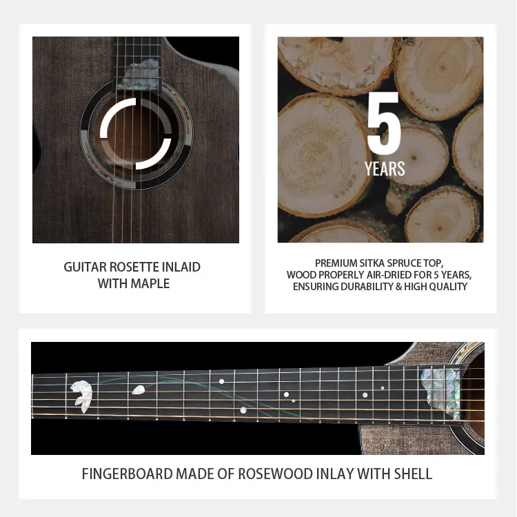 China Wholesale Maple Inlaid Rosette High Quality Acoustic Jumbo Guitar