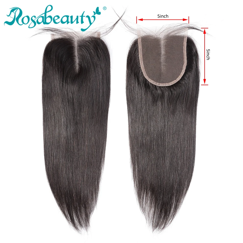 
Rosabeauty Peruvian Virgin Straight Lace Closure 5X5 Human Hair Lace Closure Bleached Knots Middle/Free Part Top Closure 