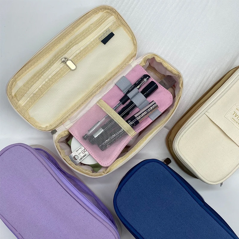 customs color canvas large capacity multifunction portable pencil box pencil case for Office College School