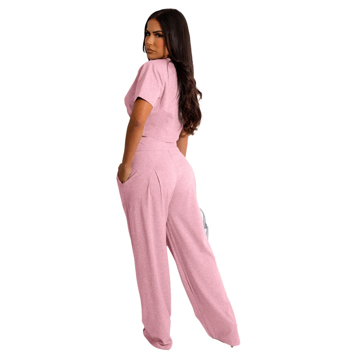 Autumn 2023 women clothes 2 Piece Sets Round Neck Crop Tops High Waist loose Casual Pants Long Pants For Women