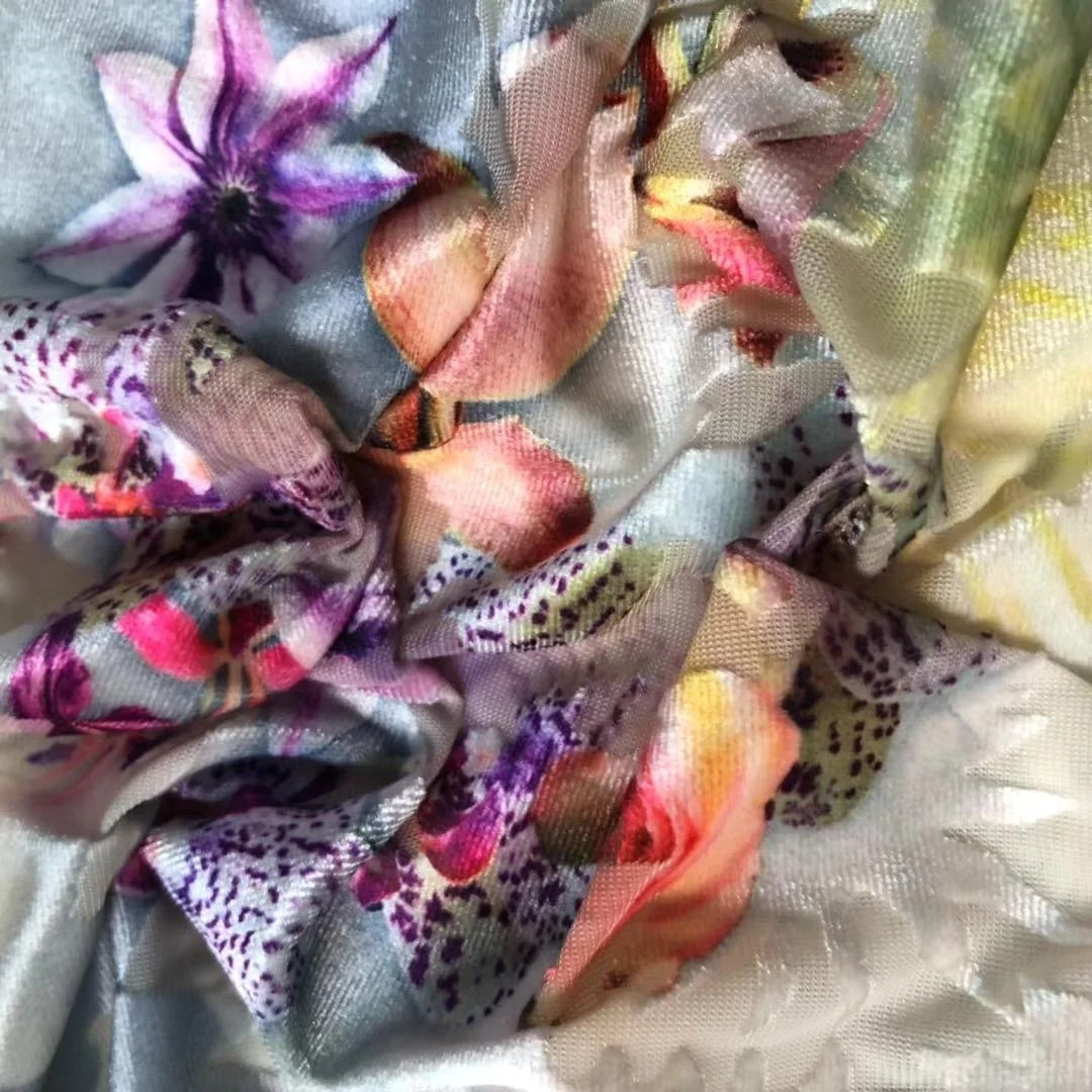 Новый дизайн, мощная эластичная флористическая бархатная ткань для заказа, цифровая печать, используется для танцевальной одежды