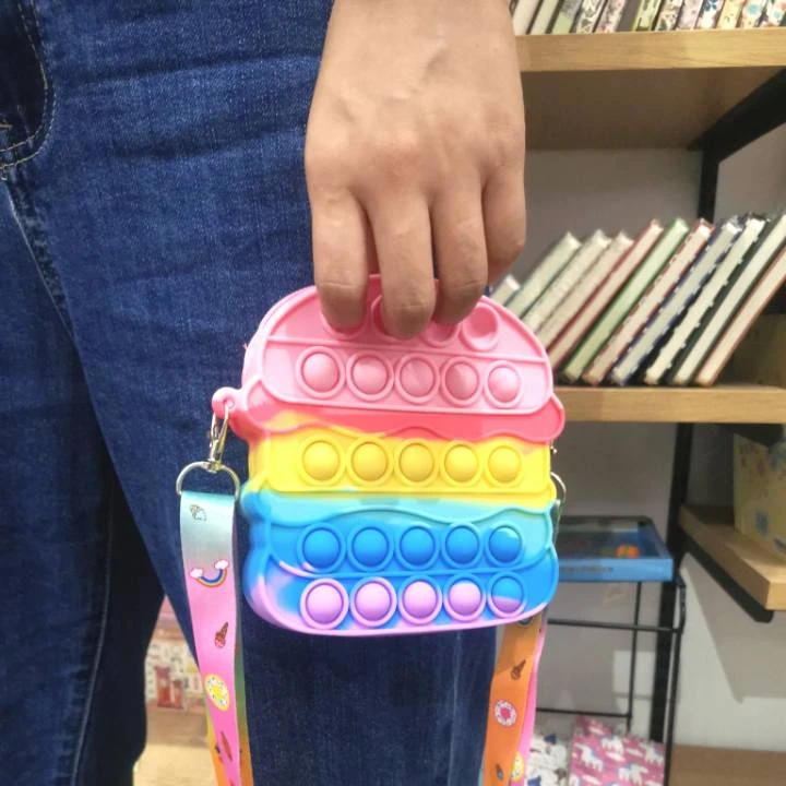 New Arrival Rainbow Hamburger Silicone Zipper Purses and Handbags Stress Relief Pop Fidget Cross body & Shoulder Bags   For Kids