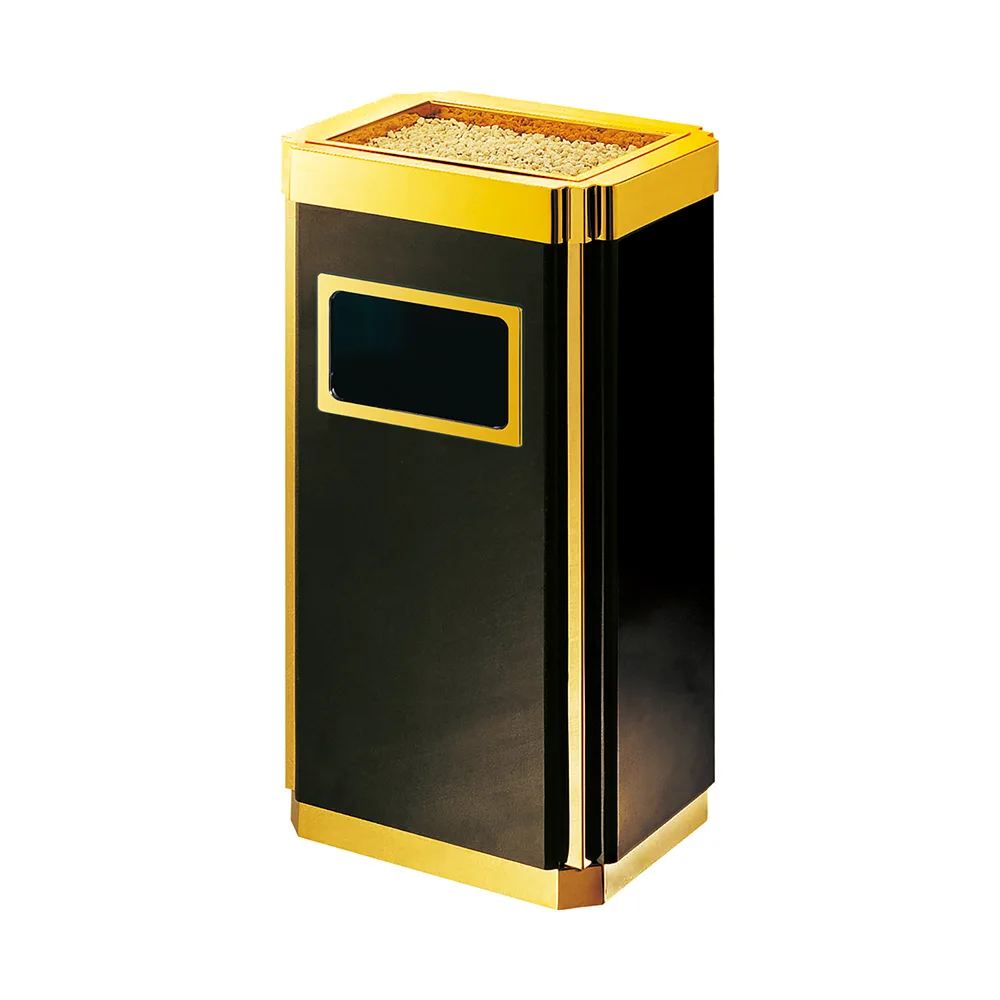 Customized Gold square metal rubbish bin ground ash barrel waste bin