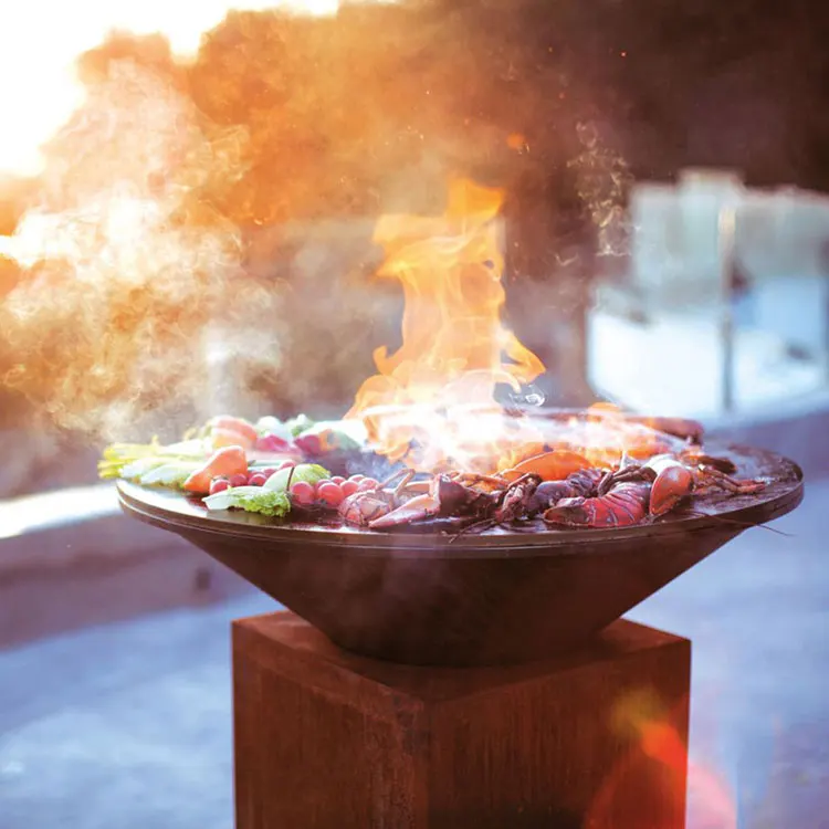 corten steel fire pit for bbq commercial wood charcoal corten steel bbq brasero corten bbq