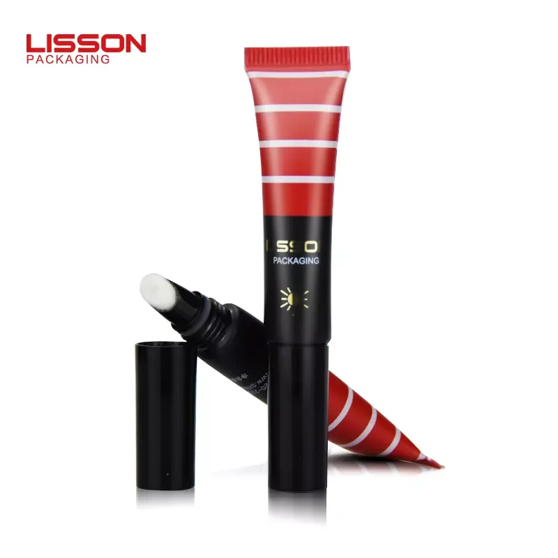 Lip Gloss Plastic Tube Cosmetic Empty  8ml OEM Logo Surface Inside Cap flocking applicator