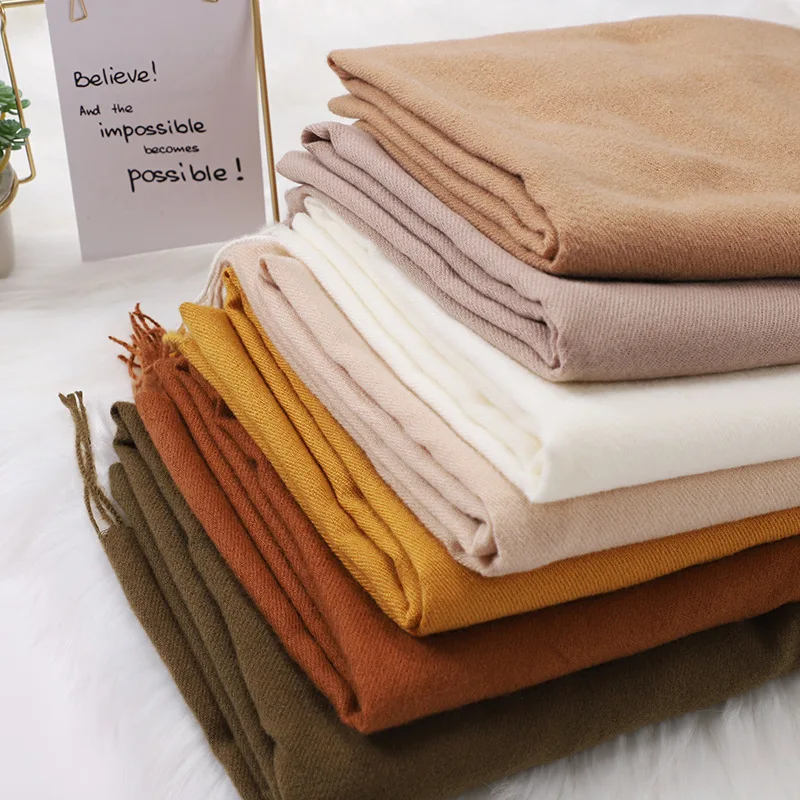 Fashion 31 Solid Colors Custom Brand Women Winter Cashmere Scarf Tassel For Ladies Plain Pashmina Shawls Warm Hijab