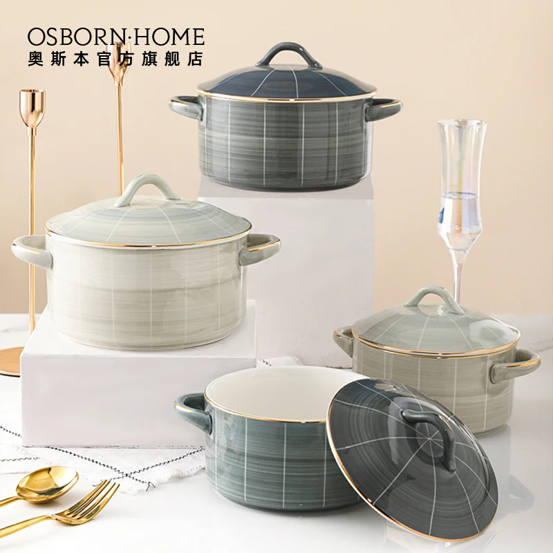 OSBORN European Style Phnom Penh Dinnerware Set Soup Pot Ceramic Stockpot  with Porcelain Handles
