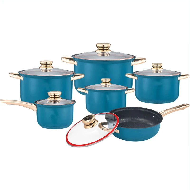 Household Pots And Pans 201 Stainless Steel Cooking Pot Ware Non-stick Blue Cookware Set