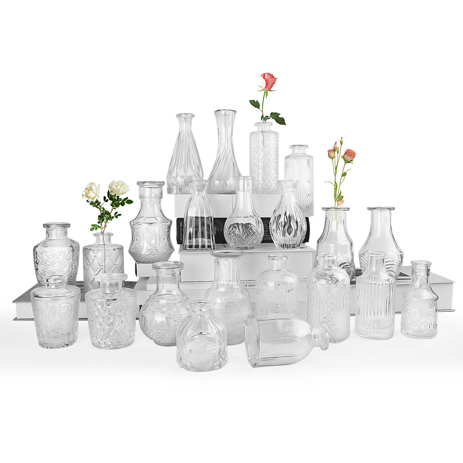 Factory wholesale different types decorative small clear glass vases
