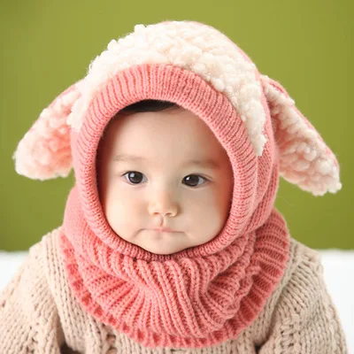 
Winter Baby Hat and Scarf Joint With Crochet Knitted hats for Infant Boys Girls Children New Fashion Kids Neck Warmer 