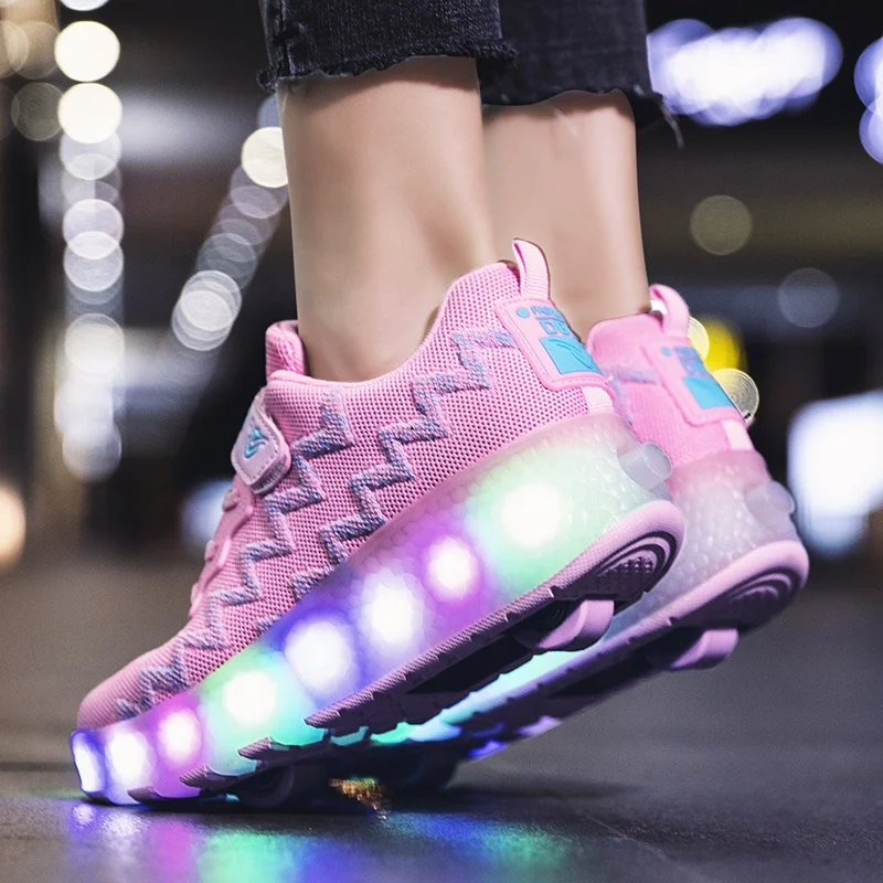 Kids LED light roller shoes for boys girl luminous shoes light up skates casual sneakers fashion  Two wheel student skates