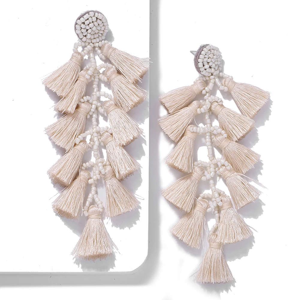
Barlaycs 2019 Fashion Statement Bohemian Long Beaded Tassel Fringe Thread Dangle Earrings for Girls Women Jewelry 