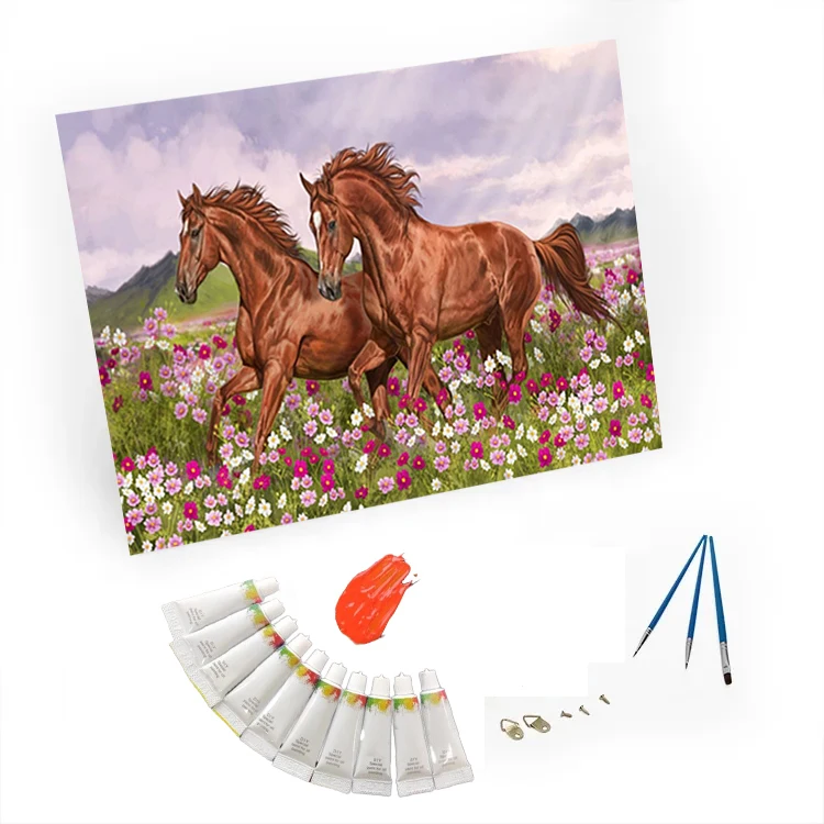 Custom Horse Oil Painting By Number Kit On Canvas Acrylic Paint Framed Flowers Landscape Painting Paint By Number For Wall Decor