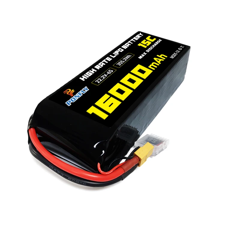 PONFLY High Capacity Battery Fpv Drone Battery 22.2V 6S 16000mAh 15C 30C Lipo Battery for Car Helicopter Quadcopter Manufacturer