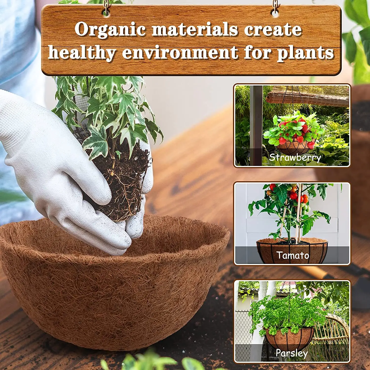 12 Inch Coconut Fiber Plant Basket Liner for Garden Planter Flower Pot