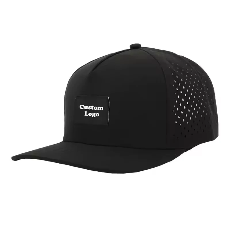 Laser Cut Hole Melin Waterproof blank Baseball Cap Custom Pvc Patch 5 Panel Hydro Mesh Cap Style snapback Hat