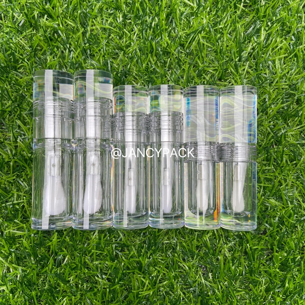 Full Transparent Clear Empty 5.5ML Lip Gloss Bottle Round PET Plastic Lip Gloss Tube big wand lip plumper tubes packaging