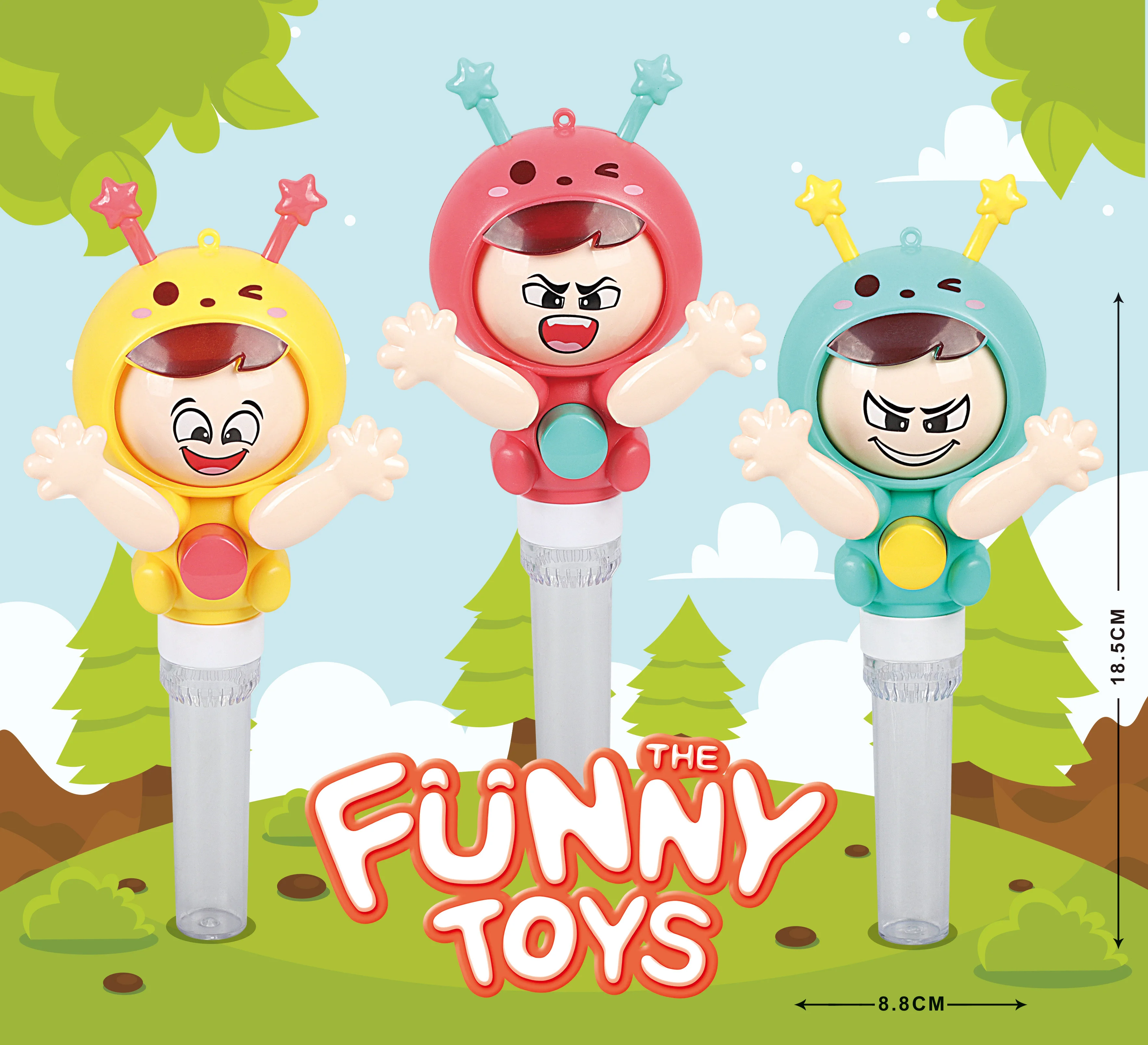 Surprised kids cartoon manual change face candy toy for candy and chocolate packing