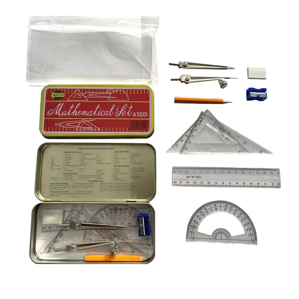 Wholesale 9pcs Stationery Set Clear Compass Math Set Oxford Instrument Mathematical Set