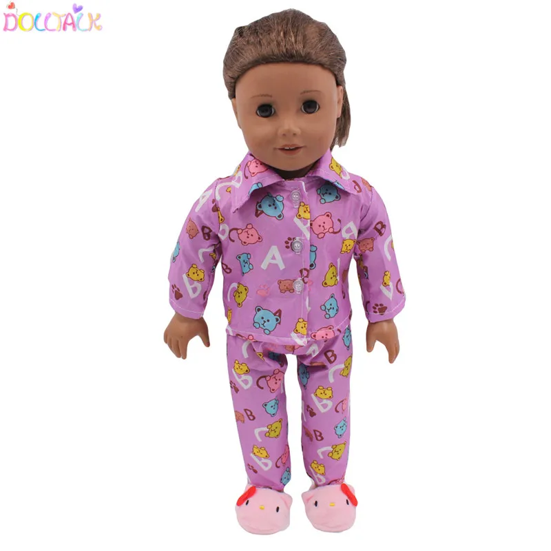 Dolltalk Hot Sale 18- Inch American Doll Accessories Yellow Beautiful  Bear Pattern Soft Pajama Set Doll Clothes
