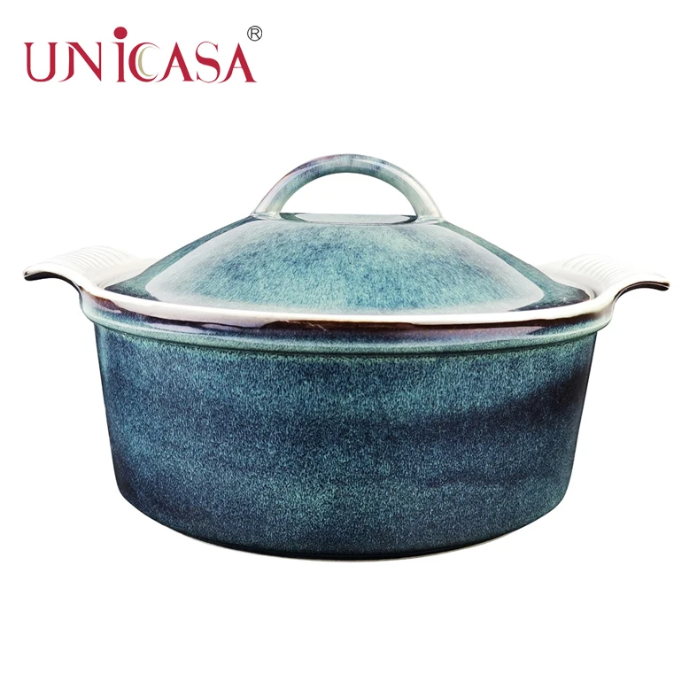Factory Price Ceramic Round and Rectangle stoneware dutch oven casserole dish with Lid In Glaze