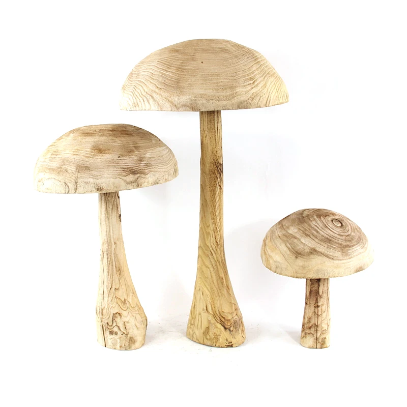 Unique Design Hand-made Garden Ornaments  Christmas Standing Mushroom Thick Wooden Decoration